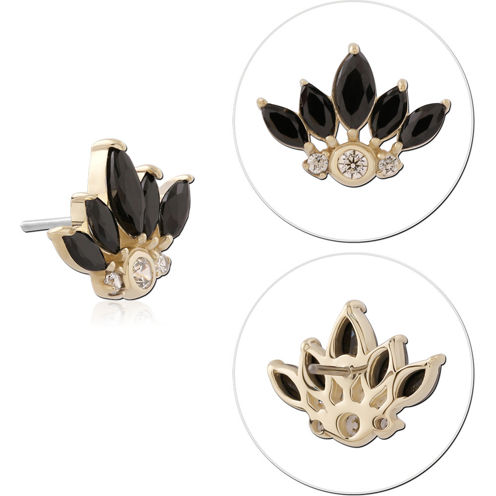 14K YELLOW GOLD TOP WITH TITANIUM THREADLESS PIN PINK MARQUISE FAN WITH GREEN CENTER