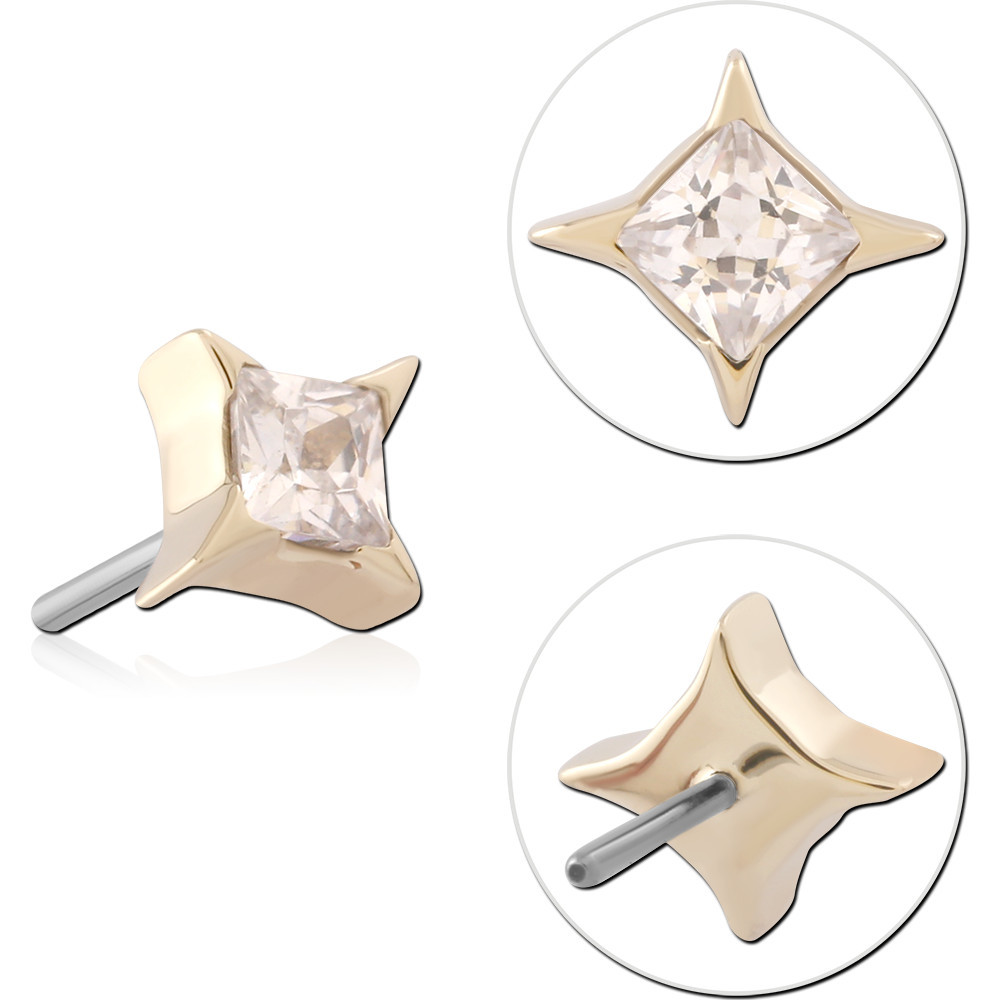 14K YELLOW GOLD THREADLESS TOP PRINCESS GEM FOUR-POINT STAR DESIGN