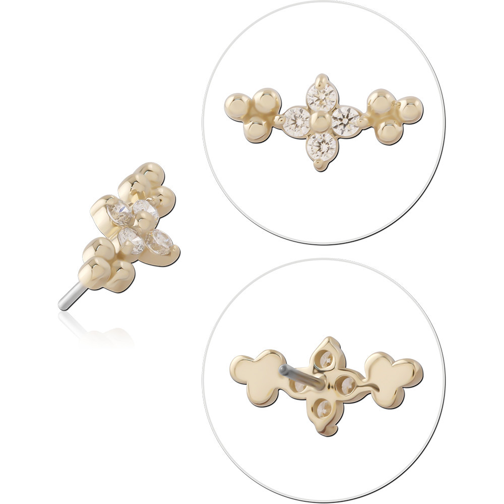 14K YELLOW GOLD TOP WITH TITANIUM THREADLESS PIN FLOWER CLUSTER GEM