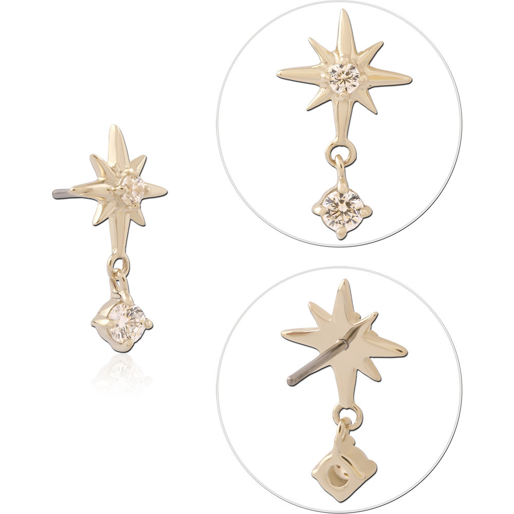 14K YELLOW GOLD TOP WITH TITANIUM THREADLESS PIN STARBURST DROP GEM