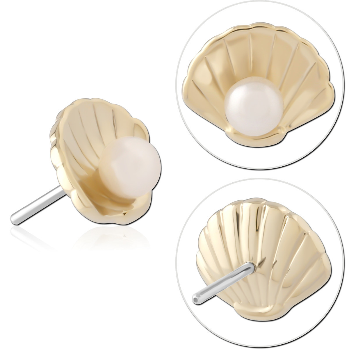 14K YELLOW GOLD THREADLESS ATTACHMENT SEASHELL WITH PEARL ACCENT
