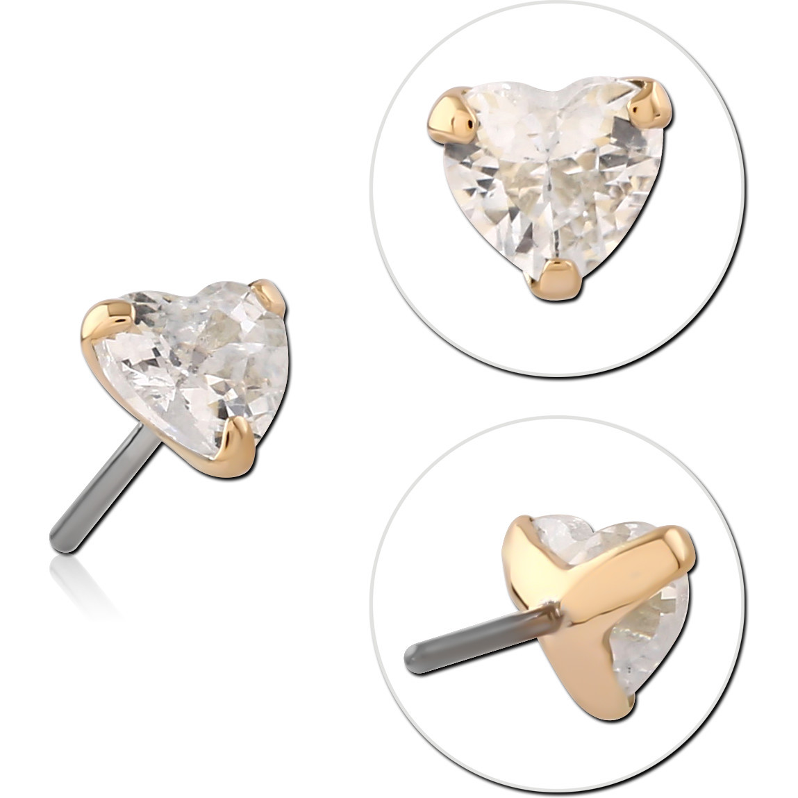 14K GOLD JEWELLED ATTACHMENT TITANIUM THREADLESS PIN - HEART