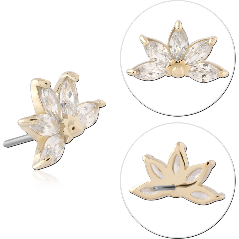 14K YELLOW GOLD THREADLESS TOP LOTUS MARQUISE GEM CLUSTER