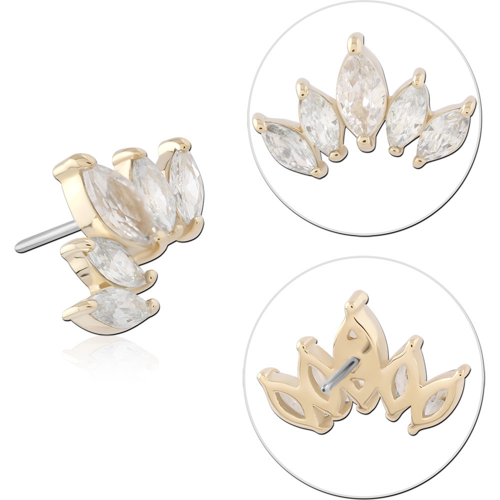 14K YELLOW GOLD THREADLESS TOP MARQUISE FAN GEM CLUSTER