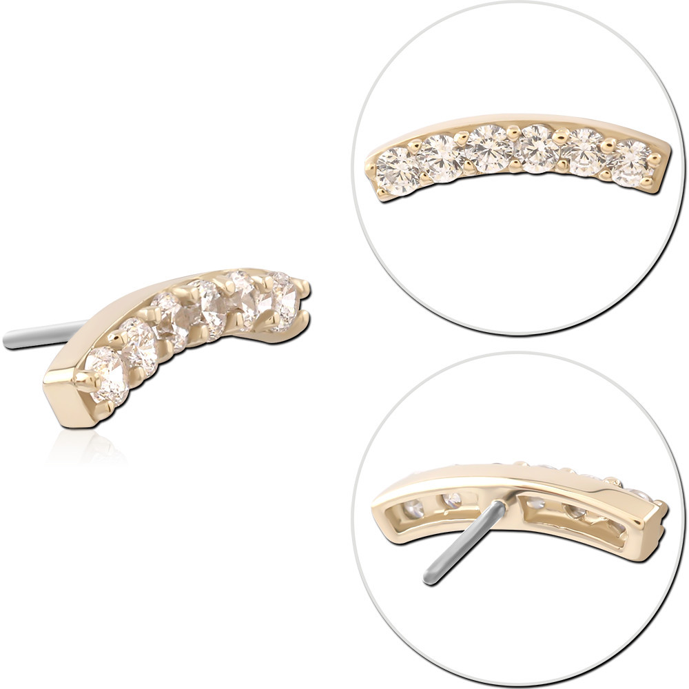 14K YELLOW GOLD THREADLESS TOP CURVED SEVEN ROUND GEM BAR