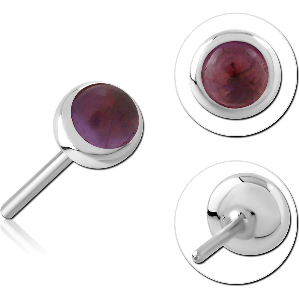 14K WHITE GOLD SEMI PRECIOUS CABOCHON ATTACHMENT TITANIUM THREADLESS PIN
