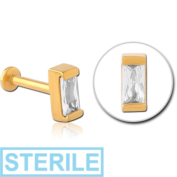 STERILE GOLD PVD COATED SURGICAL STEEL INTERNALLY THREADED JEWELLED MICRO LABRET