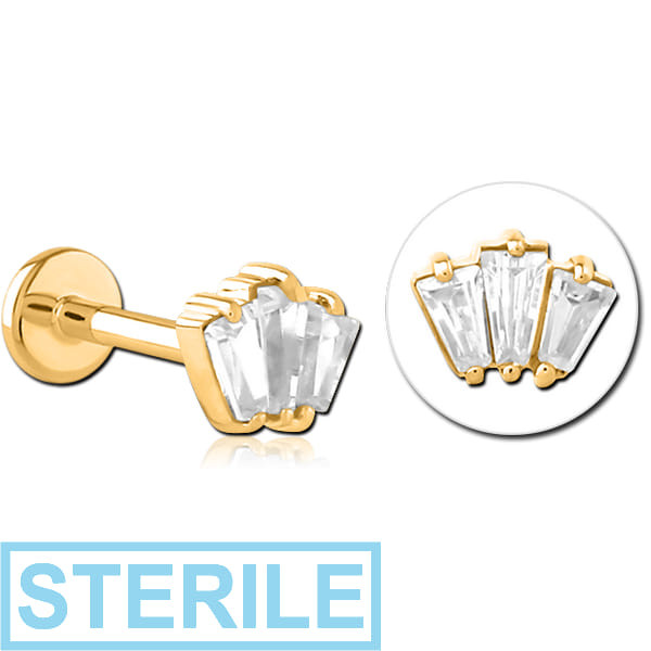 STERILE GOLD PVD COATED SURGICAL STEEL INTERNALLY THREADED JEWELLED MICRO LABRET