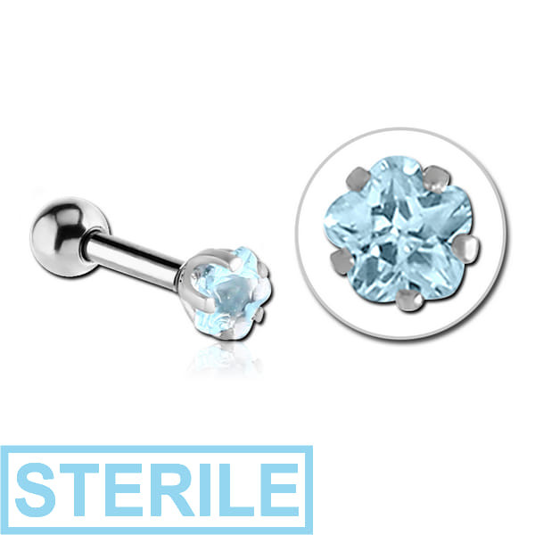STERILE SURGICAL STEEL FLOWER PRONG SET JEWELLED TRAGUS MICRO BARBELL