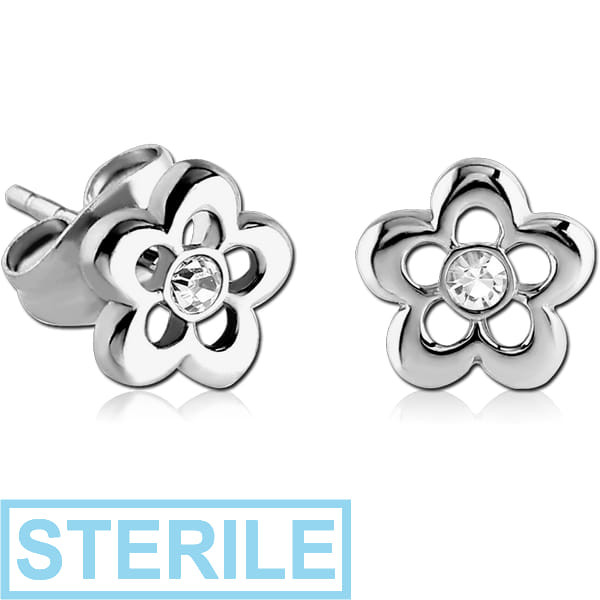 STERILE SURGICAL STEEL EAR STUDS PAIR - FLOWER