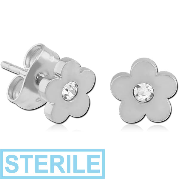 STERILE SURGICAL STEEL EAR STUDS PAIR - FLOWER