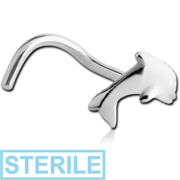 STERILE SURGICAL STEEL CURVED NOSE STUD - DOLPHIN