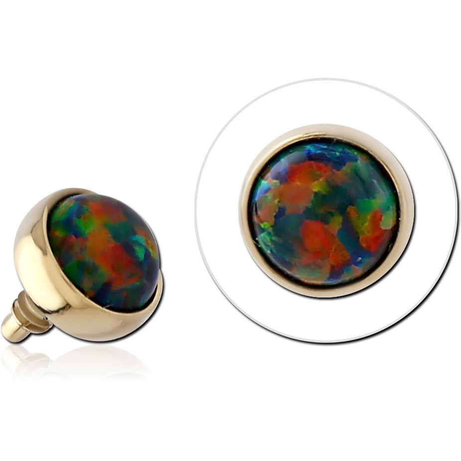 ZIRCON GOLD PVD SURGICAL STEEL SYNTHETIC OPAL JEWELED DISC FOR 1.2MM INTERNALLY THREADED PINS