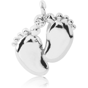 RHODIUM PLATED BRASS JEWELLED BABY FEET CHARM