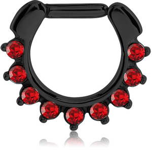 BLACK PVD COATED SURGICAL STEEL ROUND JEWELLED HINGED SEPTUM CLICKER