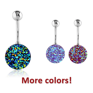 SURGICAL STEEL SYNTHETIC DRUZY CRYSTALS CUP NAVEL BANANA