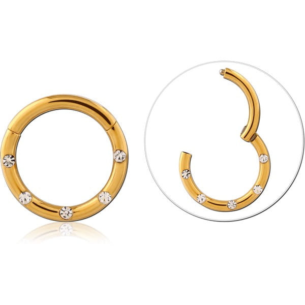 GOLD PVD COATED SURGICAL STEEL JEWELLED HINGED SEGMENT RING