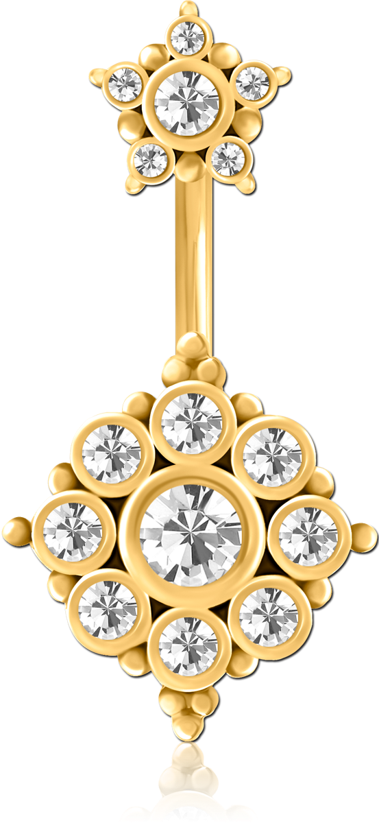 GOLD PVD COATED SURGICAL STEEL INTERNALLY THREADED DOUBLE JEWELLED NAVEL BANANA
