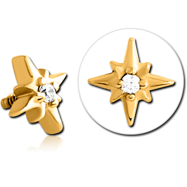 GOLD PVD COATED SURGICAL STEEL JEWELLED ATTACHMENT FOR 1.6MM INTERNALLY THREADED PINS