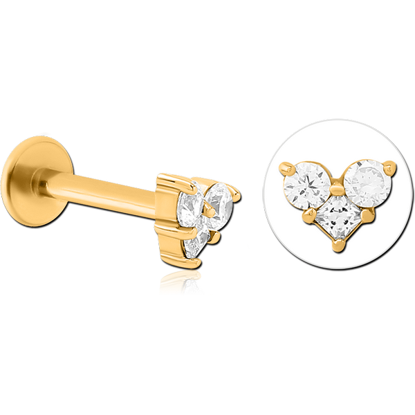 GOLD PVD COATED SURGICAL STEEL INTERNALLY THREADED JEWELLED MICRO LABRET