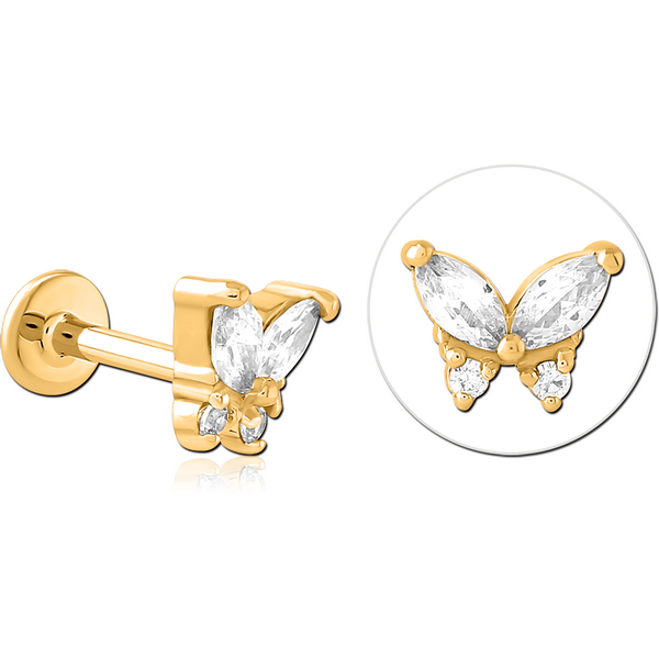 GOLD PVD COATED SURGICAL STEEL INTERNALLY THREADED JEWELLED MICRO LABRET