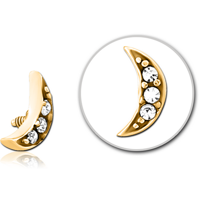 GOLD PVD COATED SURGICAL STEEL JEWELLED MICRO ATTACHMENT FOR 1.2MM INTERNALLY THREADED PINS - CRESCENT 3 GEMS