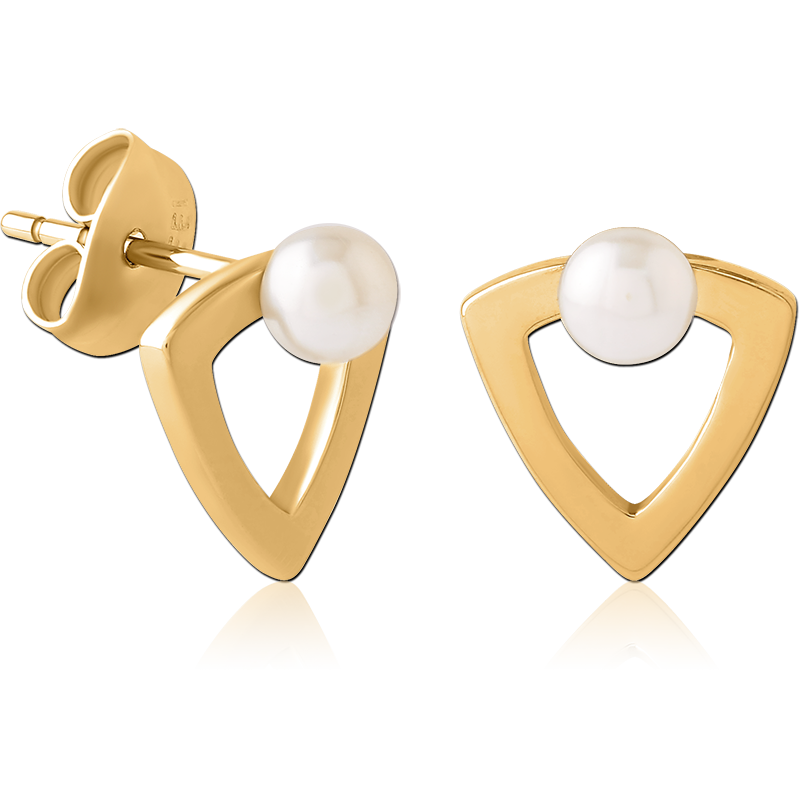 GOLD PVD COATED SURGICAL STEEL EAR STUDS PAIR WITH SYNTATIC PEARL