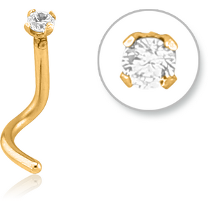 GOLD PVD COATED SURGICAL STEEL CURVED PRONG SET 2MM JEWELLED NOSE STUD