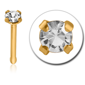 GOLD PVD COATED SURGICAL STEEL PRONG SET 1.5MM JEWELLED NOSE BONE