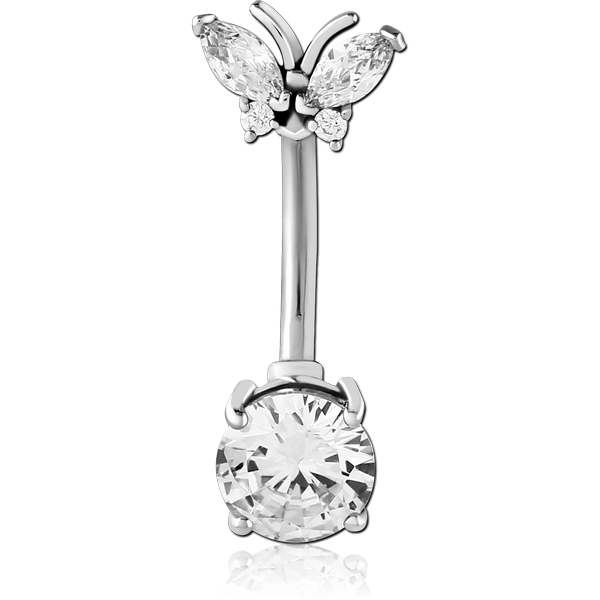 SURGICAL STEEL INTERNALLY THREADED DOUBLE JEWELLED NAVEL BANANA