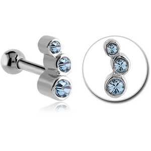 SURGICAL STEEL TRIPLE JEWELLED TRAGUS MICRO BARBELL
