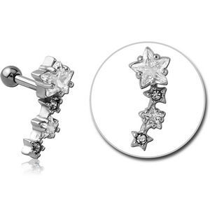 SURGICAL STEEL JEWELLED TRAGUS MICRO BARBELL - STARS