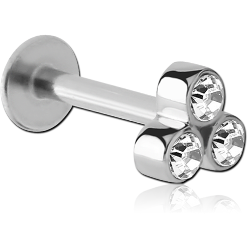 SURGICAL STEEL MICRO LABRET WITH ATTACHMENT - TRIPPLE JEWELLED