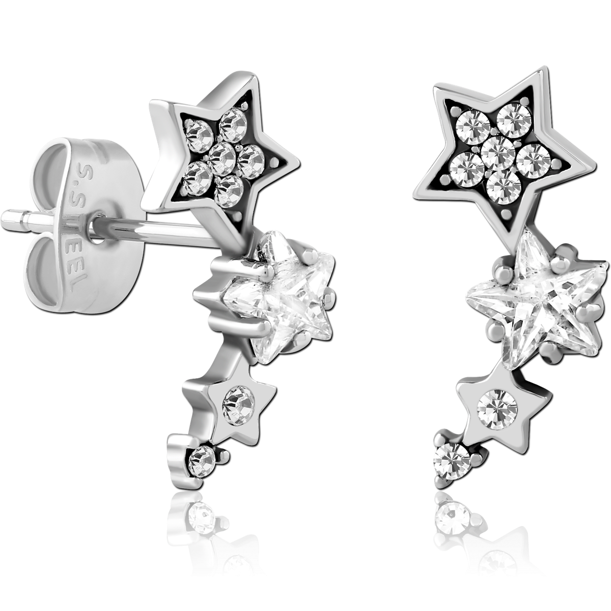SURGICAL STEEL JEWELLED EAR STUDS PAIR