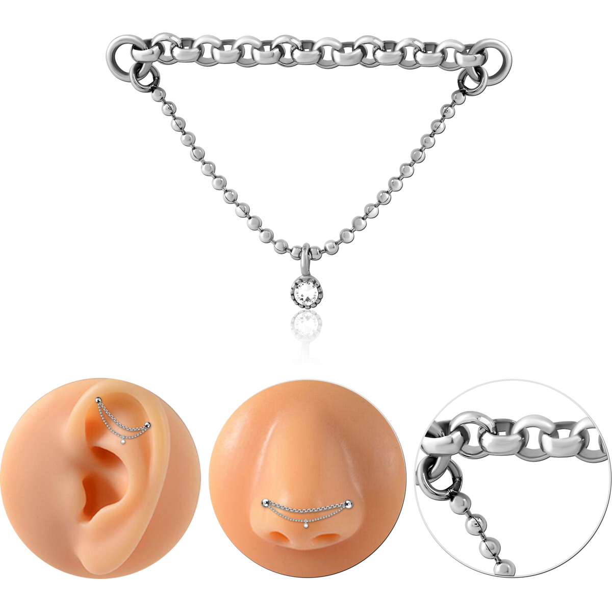 STAINLESS STEEL S CHIANS WITH SLIDING JEWEL