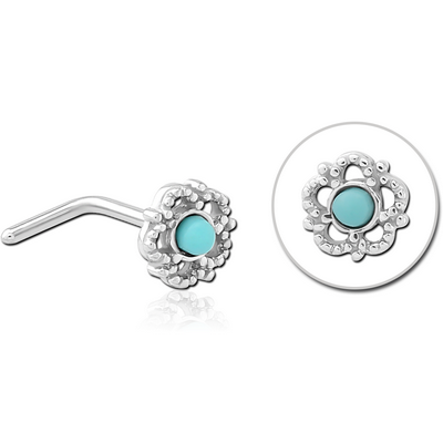 SURGICAL STEEL 90 DEGREE JEWELLED NOSE STUD - FLOWER