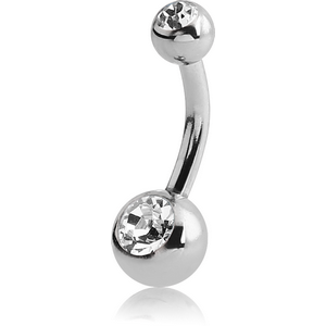TITANIUM INTERNALLY THREADED DOUBLE SWAROVSKI CRYSTAL JEWELLED MINI NAVEL BANANA