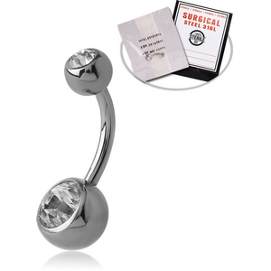STERILE SURGICAL STEEL DOUBLE JEWELLED NAVEL BANANA