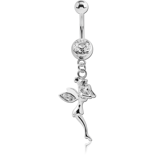 SURGICAL STEEL JEWELLED NAVEL BANANA WITH DANGLING CHARM - FAIRY