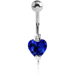 RHODIUM PLATED BRASS HEART JEWELLED NAVEL BANANA WITH HOOP
