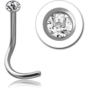 SURGICAL STEEL JEWELLED CURVED NOSE STUD WITH GLUED STONE