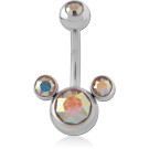 SURGICAL STEEL DOUBLE PREMIUM CRYSTALS JEWELLED NAVEL BANANA WITH JEWELLED DISC