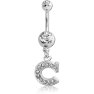 SURGICAL STEEL DOUBLE JEWELLED NAVEL BANANA WITH JEWELLED LETTER CHARM - C