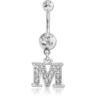 SURGICAL STEEL DOUBLE JEWELLED NAVEL BANANA WITH JEWELLED LETTER CHARM - M