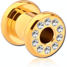 GOLD PLATED SURGICAL STEEL JEWELLED ROUND-EDGE THREADED TUNNEL