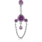TITANIUM INTERNAL NAVEL BANANA PURPLE GEM CLUSTER WITH CHAIN AND DANGLE