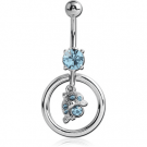 RHODIUM PLATED JEWELED HOOP FASHION NAVEL BANANA