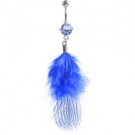 RHODIUM PLATED BRASS JEWELLED NAVEL BANANA WITH DANGLING CHARM - FEATHER
