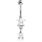 SURGICAL STEEL DOUBLE STAR CZ JEWELED DANGLE NAVEL BANANA