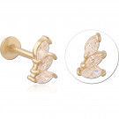 GOLD PVD 18K COATED SURGICAL STEEL INTERNAL LABRET TRIPLE MARQUISE GEM CLUSTER